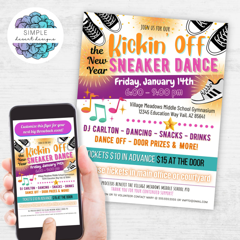 back to school kicking off the new year sneaker dance flyer invitations for school dance theme