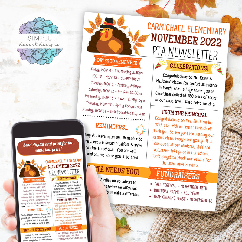 fall theme november newsletter template for school pto pta or principal letter to families