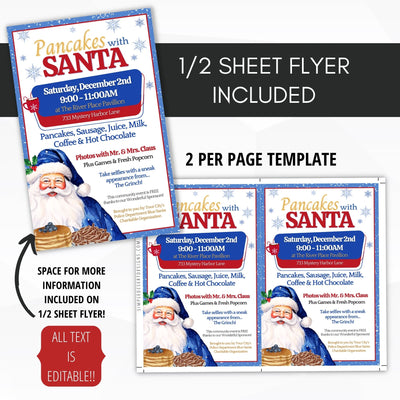 half sheet blue santa breakfast event flyers