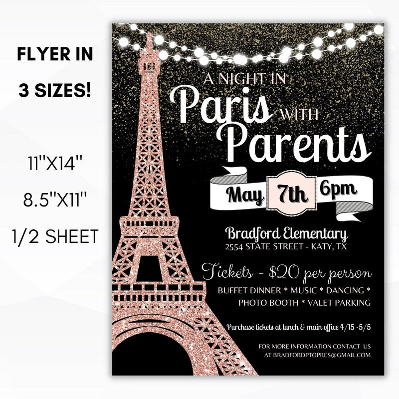 Paris themed school dance ideas editable flyer template