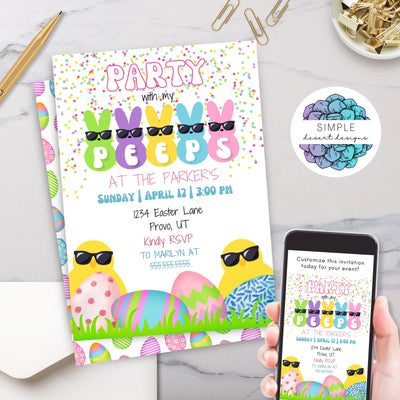 colorful party with my peeps easter egg hunt or easter party invitations