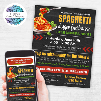 spaghetti dinner fundraiser flyers digital and printable template