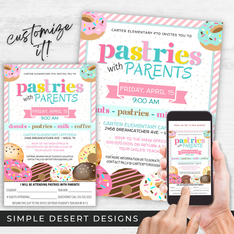 cute customizable pastries with parents parent engagement activity invitations