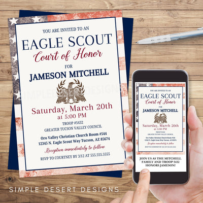 rustic american flag theme eagle scout court of honor invitation