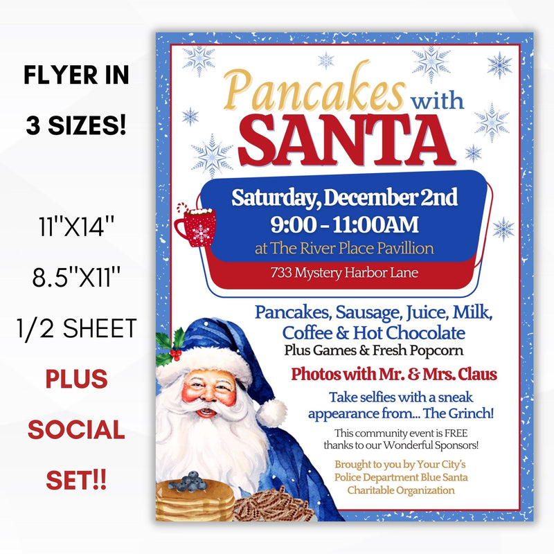 police department blue santa breakfast invitation flyers