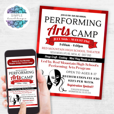 customizable performing arts camp summer thespian society camp flyers