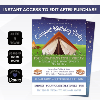 custom camping invitations for kids birthday