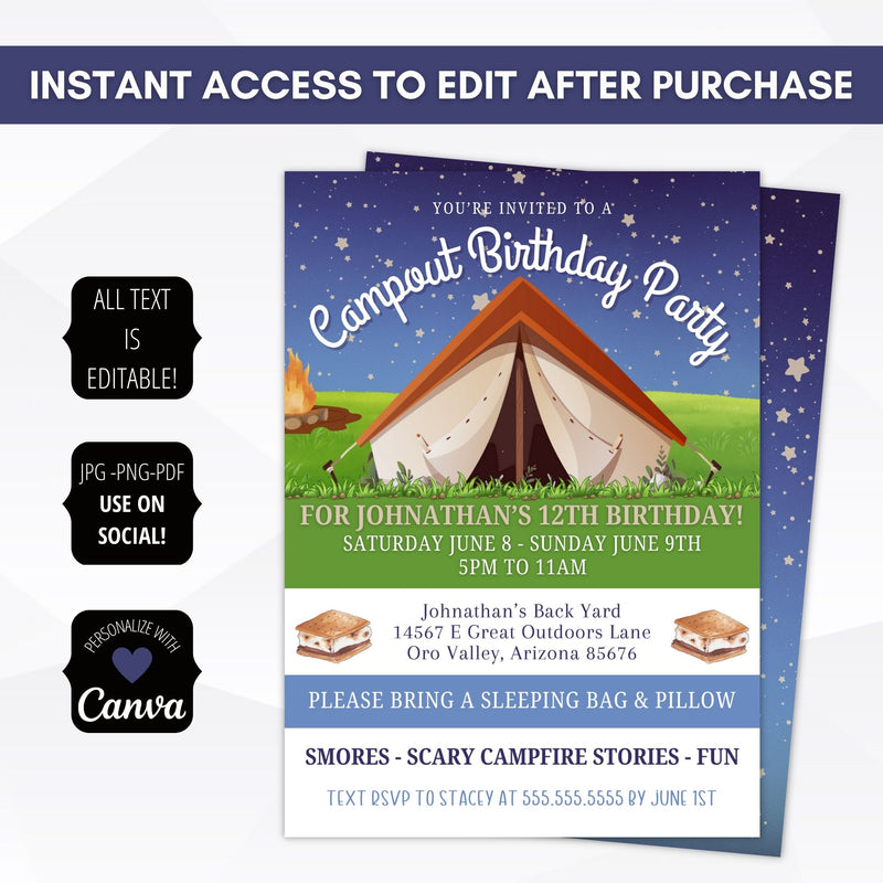 custom camping invitations for kids birthday