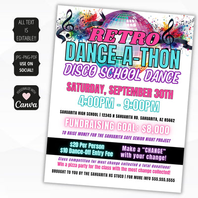 danceahon fundraiser flyer for charity event or school fundraising