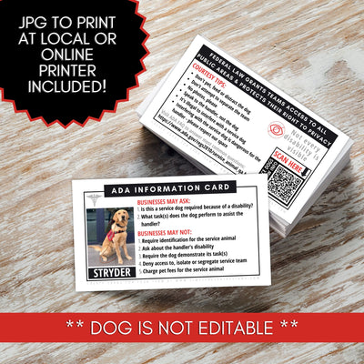 business card sized service dog cards with photo and name