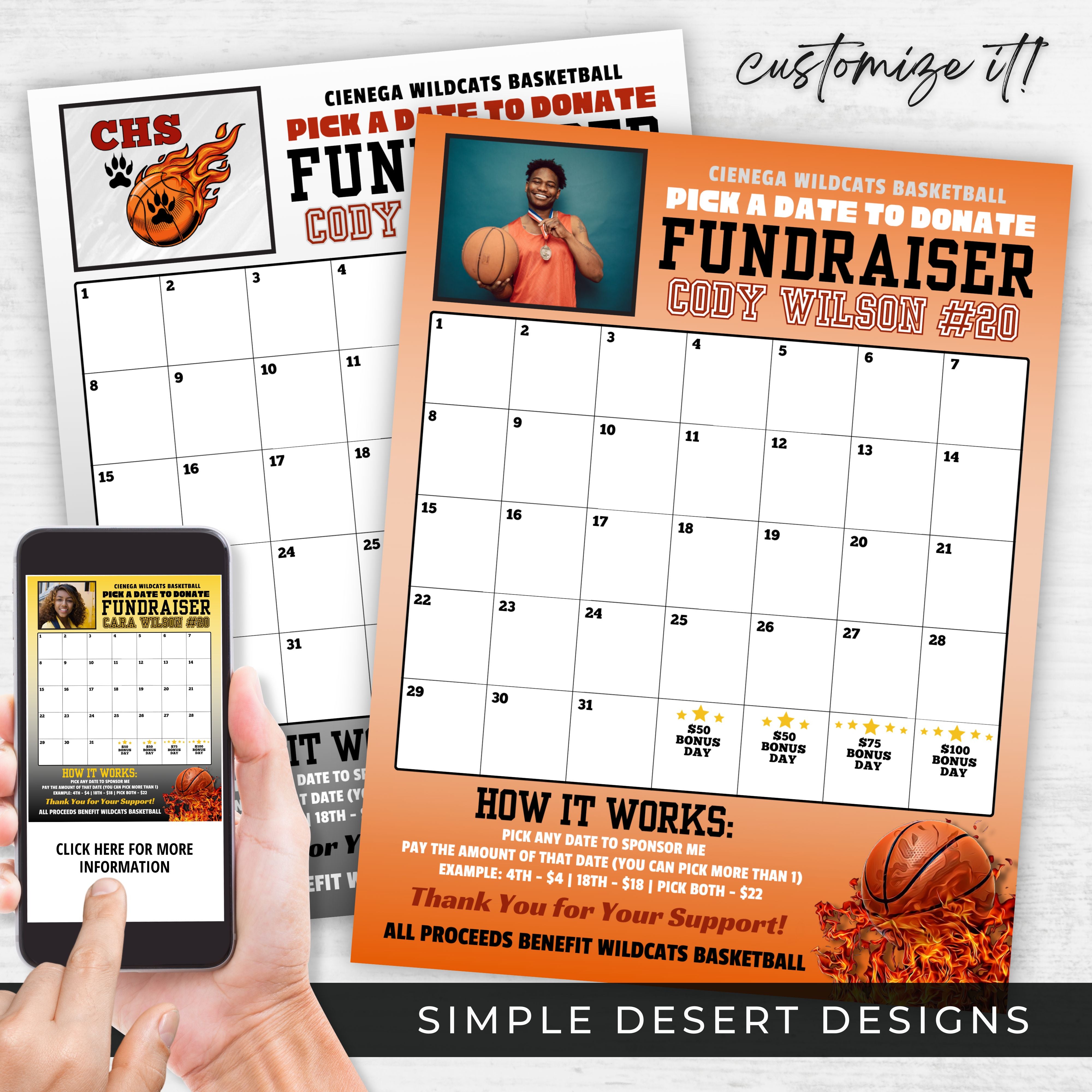 Pick a Day Calendar Fundraiser Basketball – Simple Desert Designs