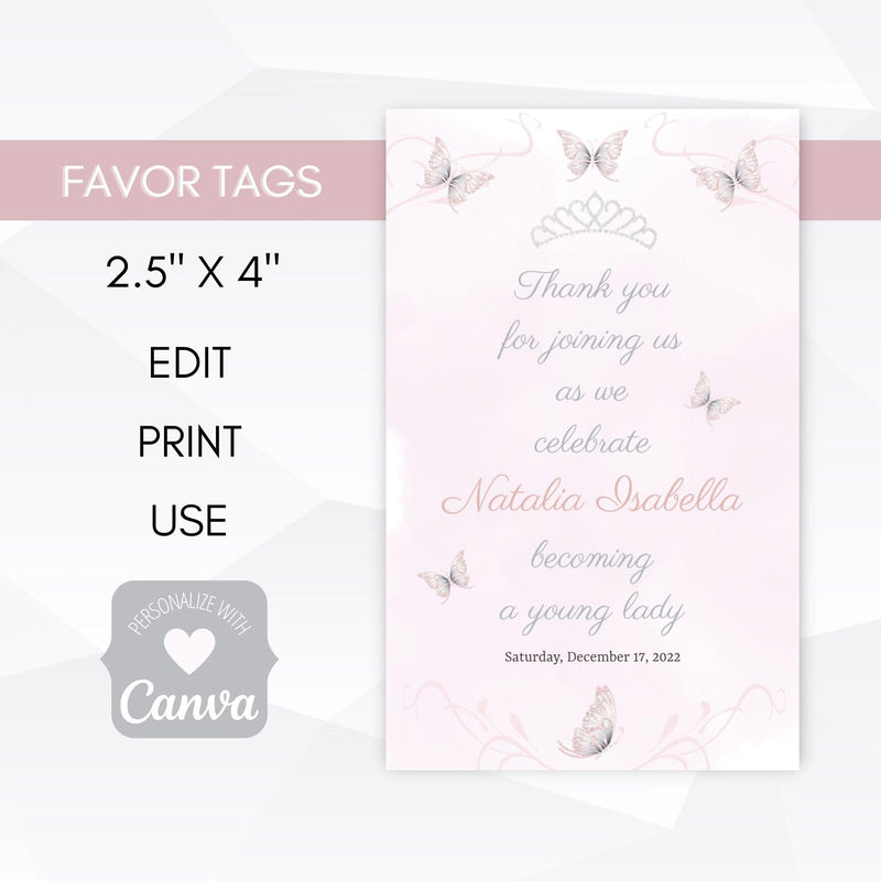Butterfly Party Favor Tags, Thank You Tags
