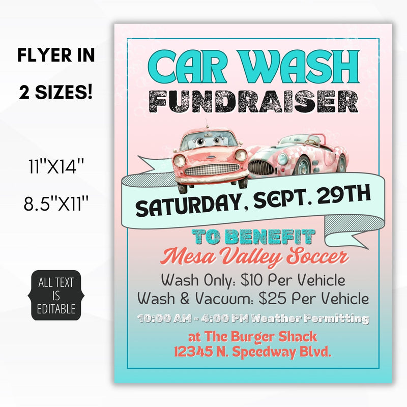 vintage pink car wash fundraiser flyers