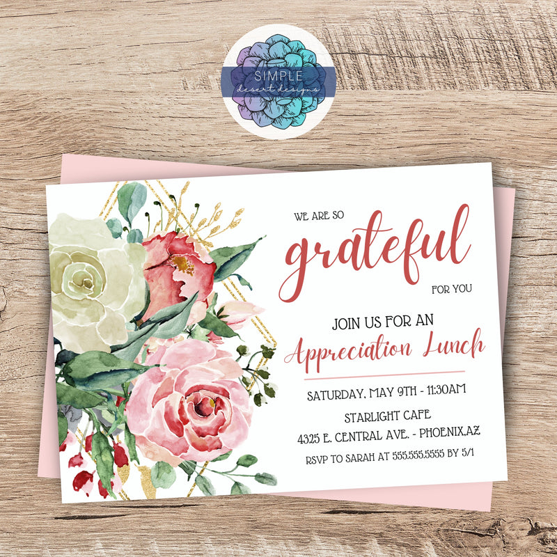 rose floral appreciation event invitations