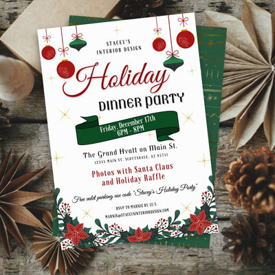 holiday poinsettia theme dinner party invitations