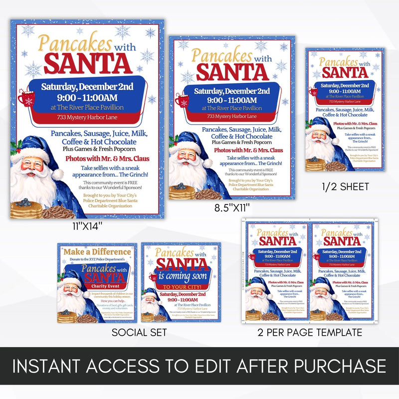 all in one police department blue santa claus event flyers promotion bundle