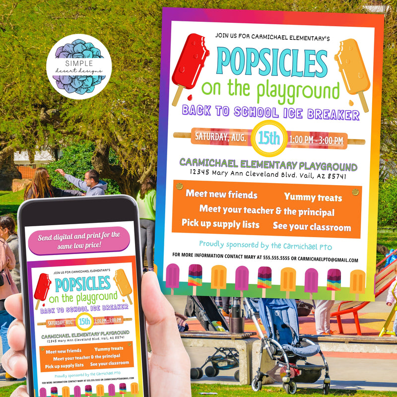 cute popsicles on the playground event flyers for preschool daycare kindergarten elementary school event