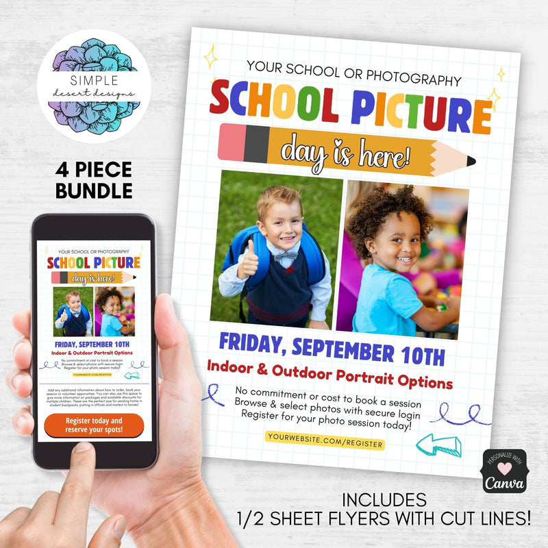 customizable preschool day care elementary or middle school picture day flyers