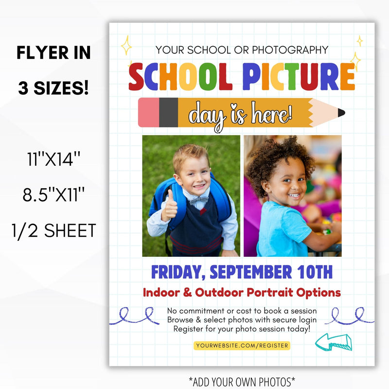 3 in one bundle for school picture day preorders and registration for photo sessions