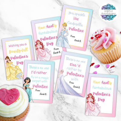 printable customizable princess themed valentines for kids and princess fans