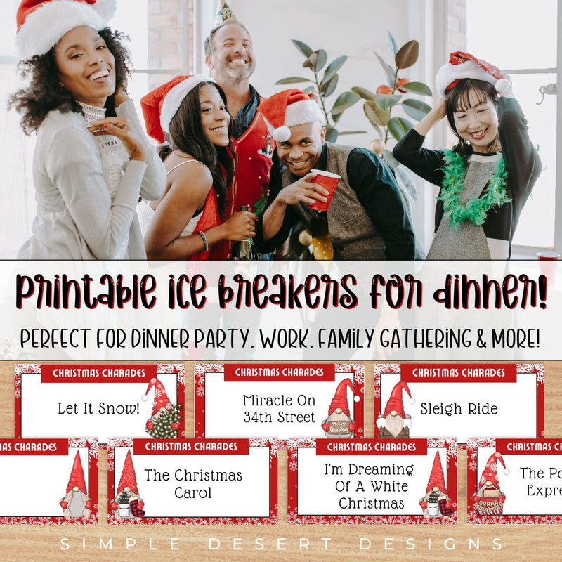 printable charades ice breaker conversation starter game for christmas dinner party