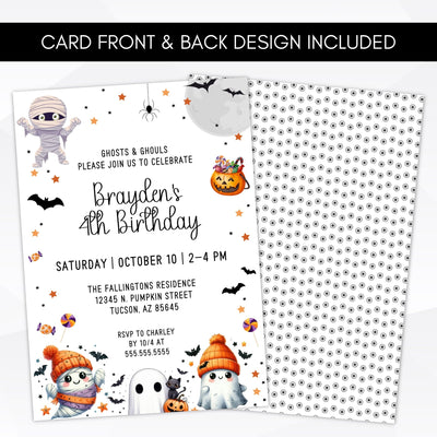 printable halloween birthday party invitation for boys and girls with ghosts and ghouls