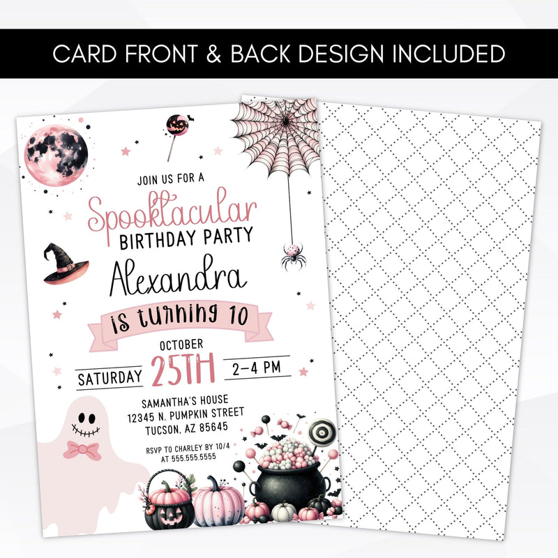 cute pink black and white halloween party invitations for birthday party