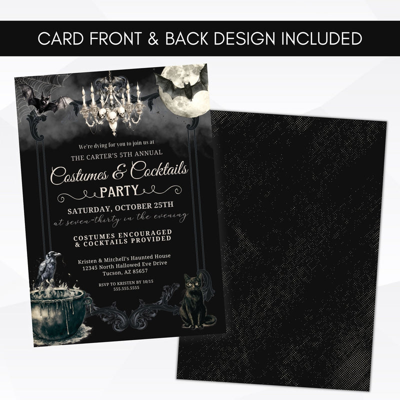 printable halloween party invitation with black and cream theme