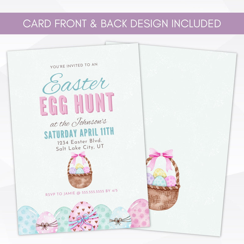 printed easter egg hunt invitation with front and back design