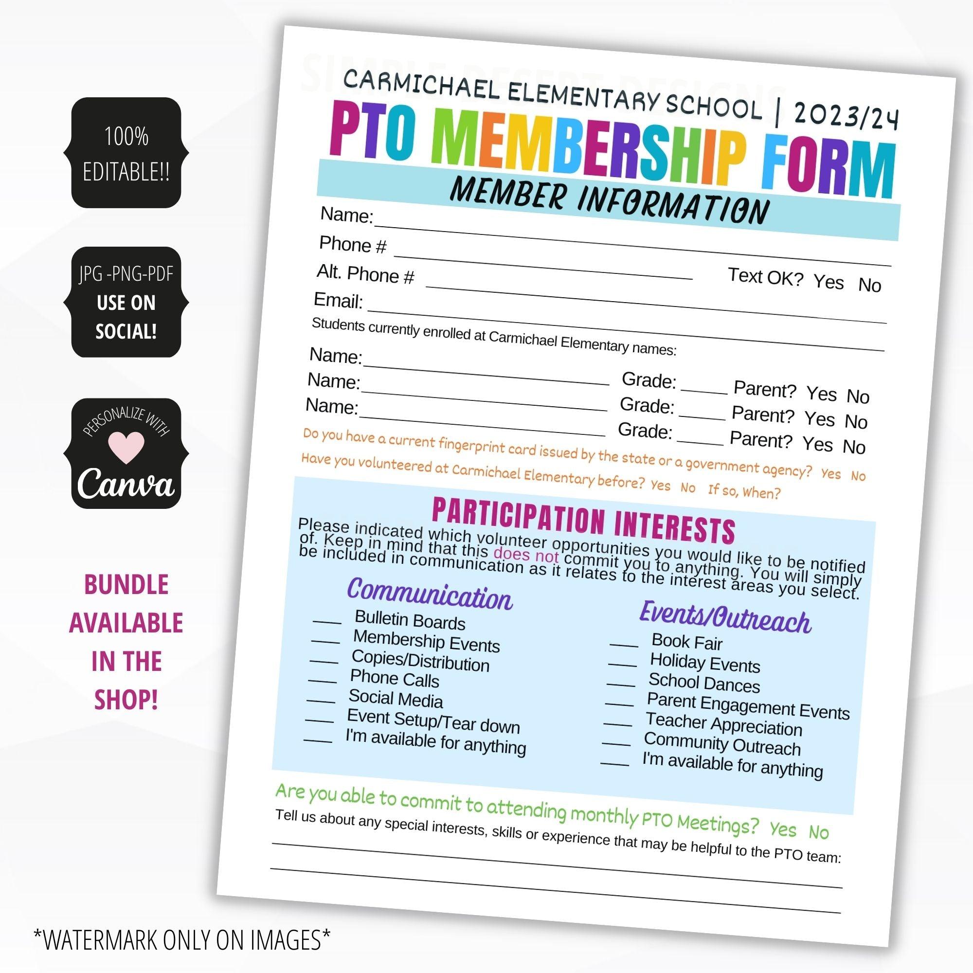 Teacher's Favorite Things PTA Form Template