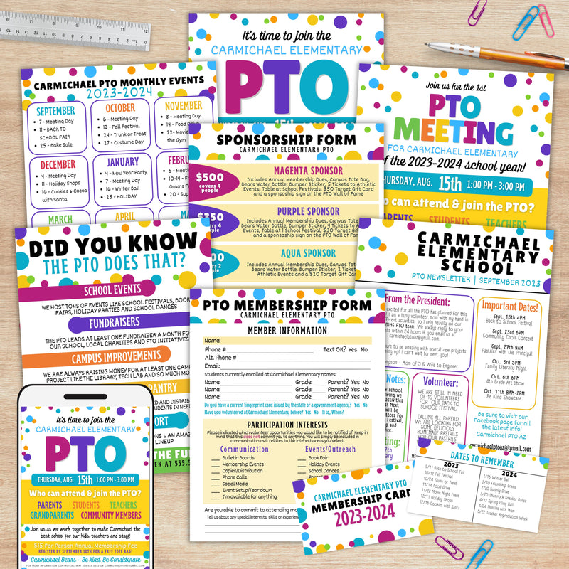 all in one mega pto pta membership toolkit with forms cards flyers and fundraiser posters