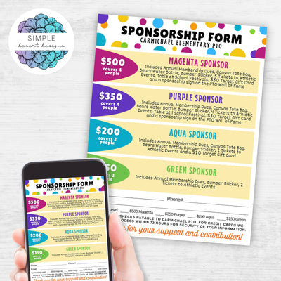 sponsorship form for school PTO PTA membership drive pledges