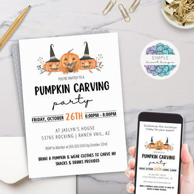 printable and digital pumpkin carving party invitations for kids and adults