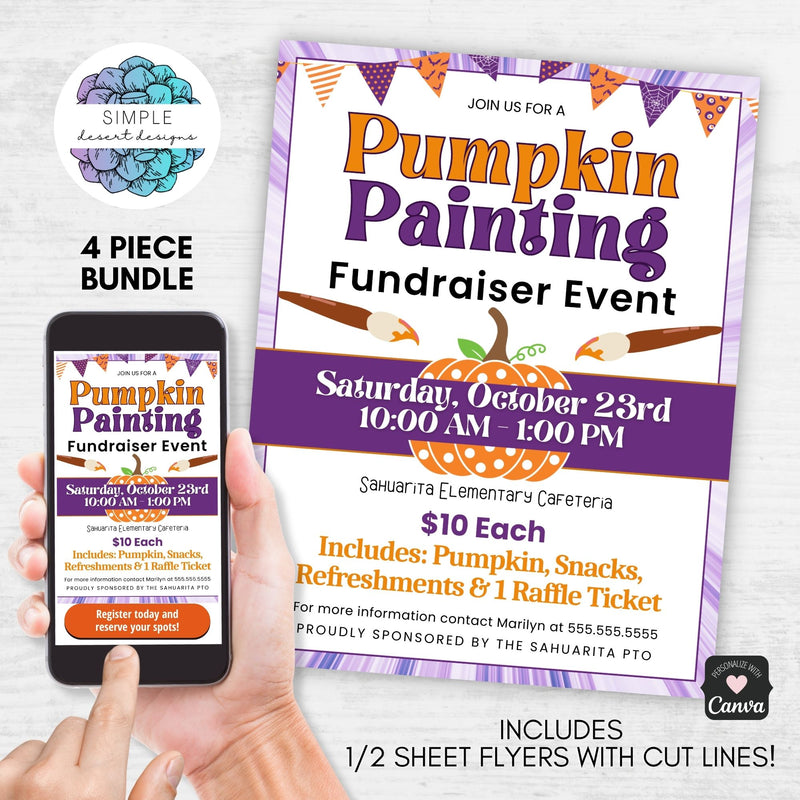 pumpkin theme party invitations for painting at school or church event