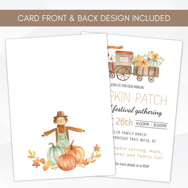 printable or digital fall party invitation for pumpkin patch or thanksgiving party invitation