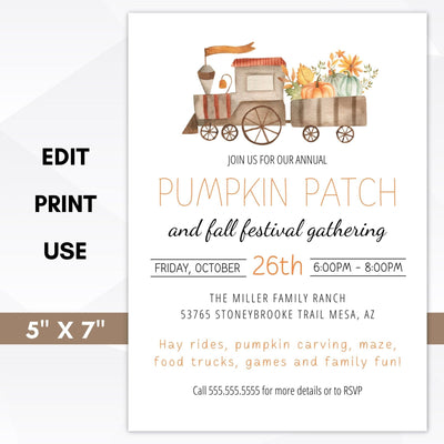 editable pumpkin patch party invitation printable template