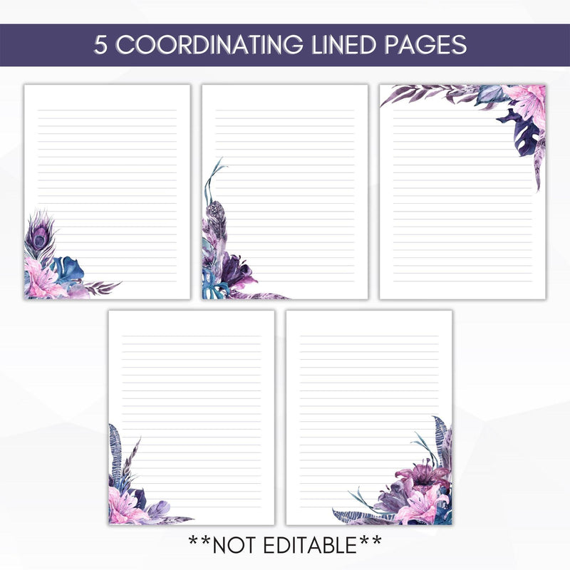 Letter writing paper floral stationery minimalist lined set