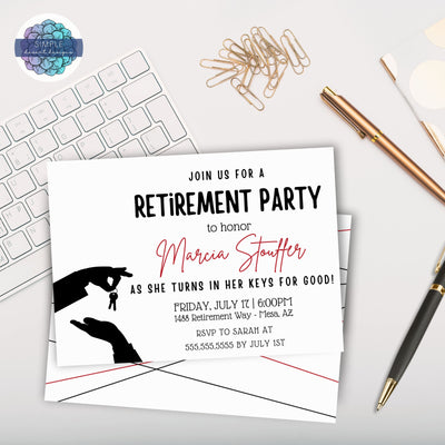 modern retirement party invitation turning in the keys for good invitations