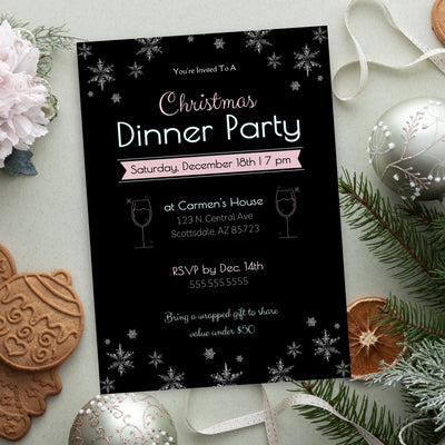 retro vintage christmas party invitation iwth black pink and mint green color theme