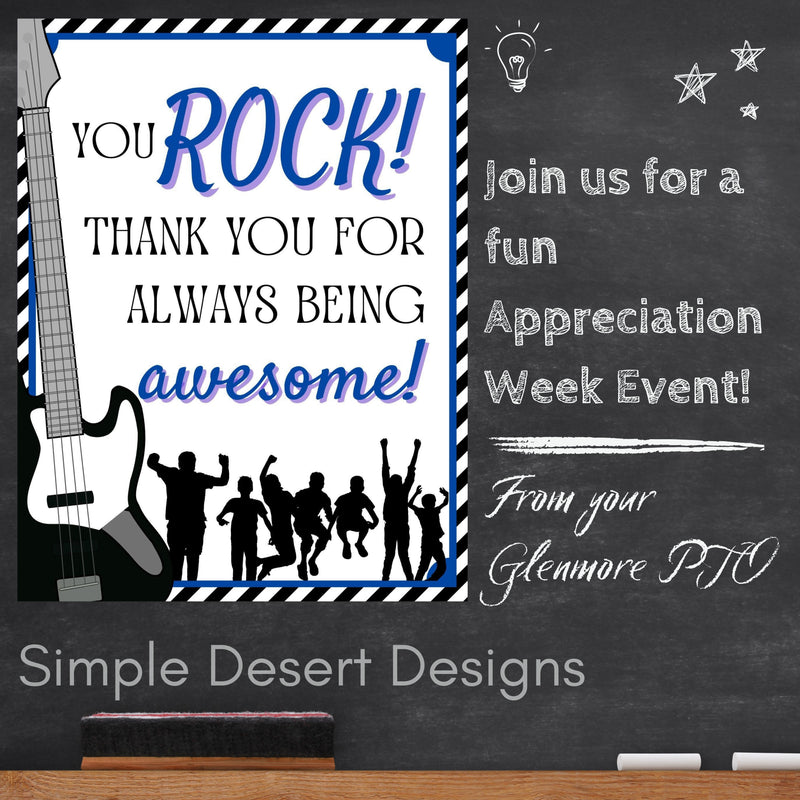 you rock rockstar theme appreciation week sign for teacher nurse employee staff volunteer appreciation day