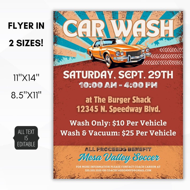 retro route 66 vintage car wash fundraiser flyers