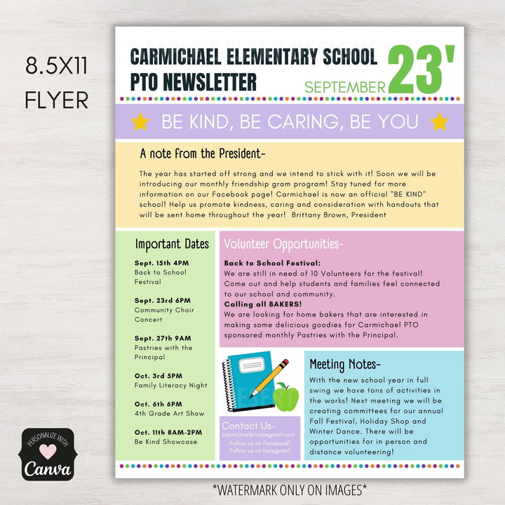 School PTO Monthly Newsletter Template – Simple Desert Designs