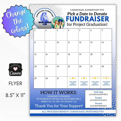 calendar fundraiser template with space for photo and logo with custom colors