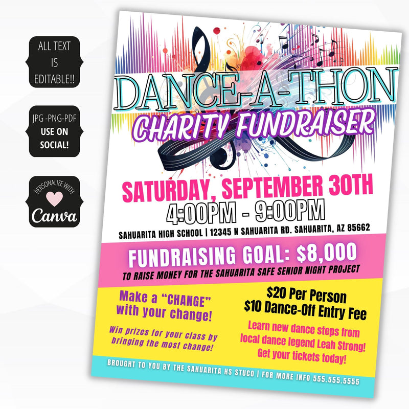 school church youth danceathon fundraiser flyer set