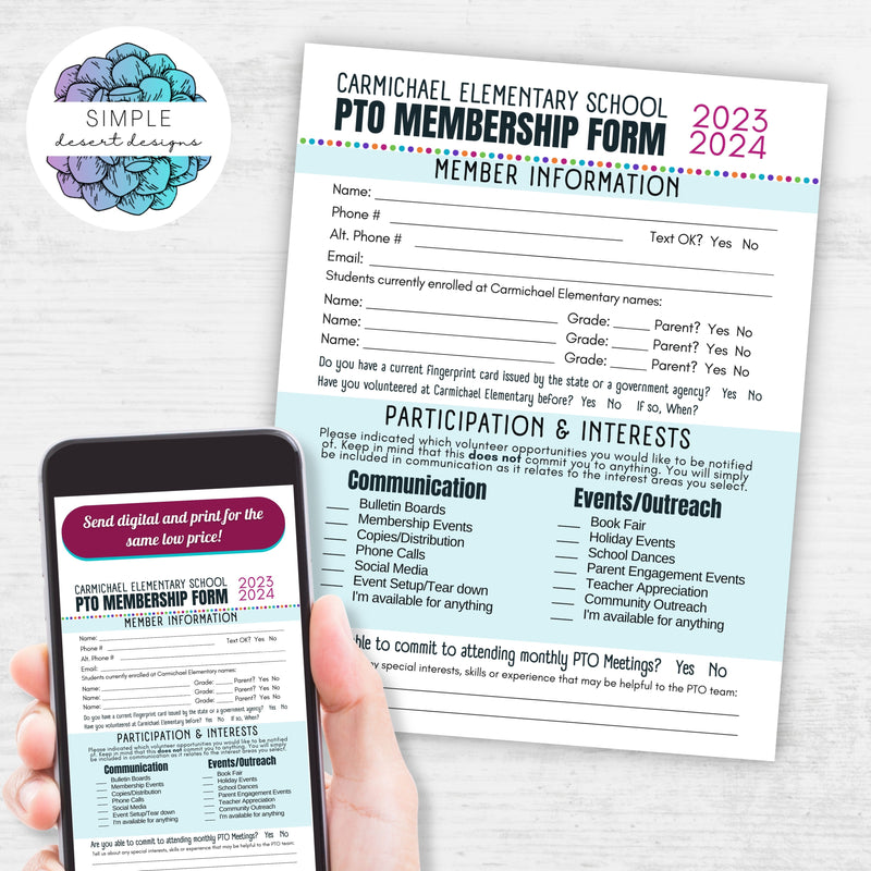 digital and printable school pto pta membership form templates