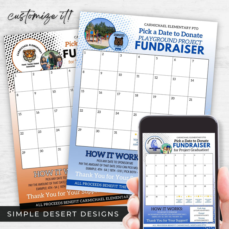 customizable calendar fundraiser template for school pto pta groups