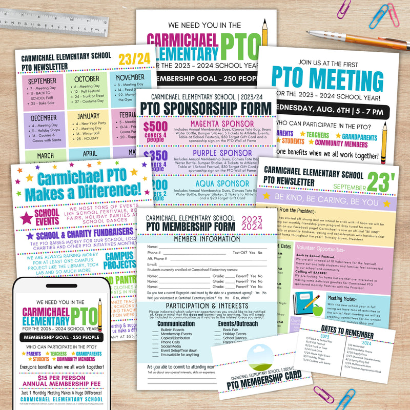 all in one school pto pta parent teacher volunteer organizaiton membership forms and newsletter bundle