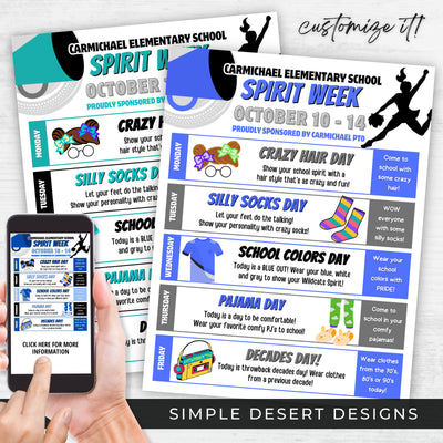 diy color changing school spirit itinerary schedule flyers