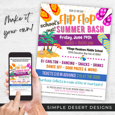 fun summer event schools out summer dance party invitation flyers set