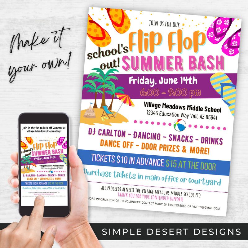 fun summer event schools out summer dance party invitation flyers set